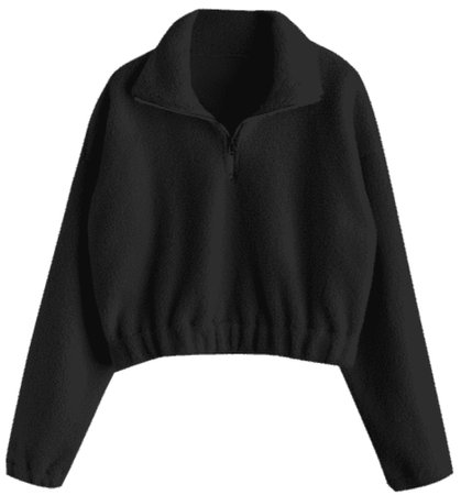 Zaful zip plain faux fur sweatshirt black