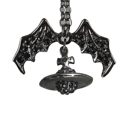 vivienne westwood necklace silver bat wings planet rhinestones