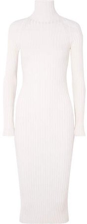 Ribbed Wool And Silk-blend Turtleneck Midi Dress - White