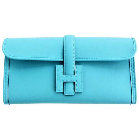 Hermes Blue Atoll Jige Elan 29cm Swift Clutch Bag Stunning : Chicjoy | RubyLUX