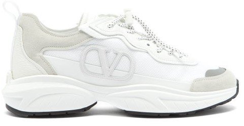 Shegoes Leather, Suede And Mesh Trainers - White