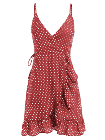 Dotted Ruffles Wrap Dress RED WINE: Mini Dresses L | ZAFUL