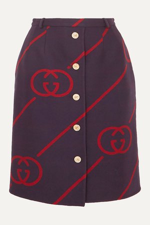 Navy Wool and silk-blend jacquard skirt | Gucci | NET-A-PORTER
