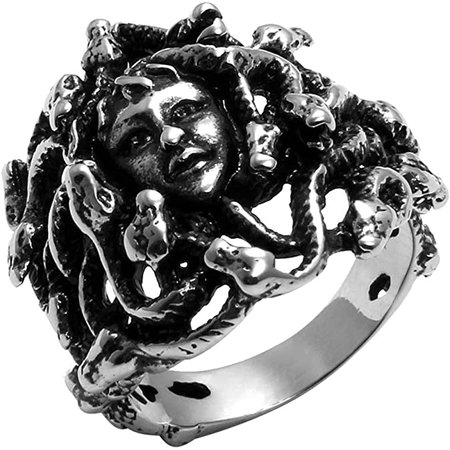 *clipped by @luci-her* Flongo Men's Women Vintage Stainless Steel Greek Mythology Black Silver Goth Goddess Medusa Ring Snake Haired Band Goth|Amazon.com