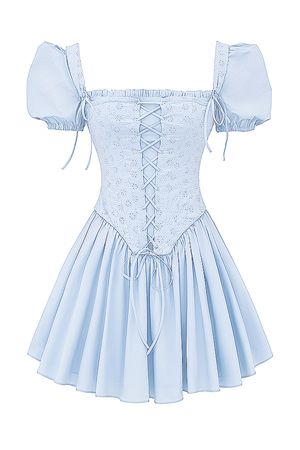Clothing : Mini Dresses : 'Maribel' Soft Blue Broderie Corset Mini Dress