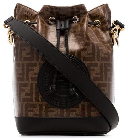 black and brown mon tresor canvas and leather bucket bag