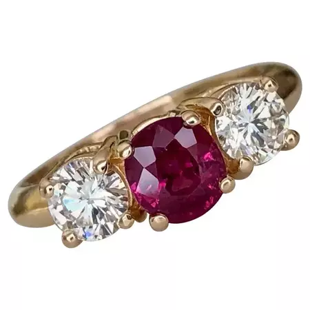 Natural Ruby Diamond Trilogy Engagement Ring 18k Gold For Sale at 1stDibs | ruby and diamond trilogy ring, ruby trilogy rings, emerald trilogy ring