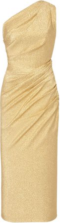 One-Shoulder Ruched Silk-Blend Lurex Midi Dress Size: