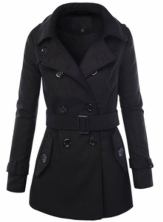 Women’s Long Button Down Double Breasted Peacoat Jacket With Belt