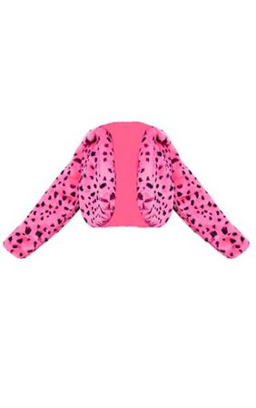 Plus Bright Pink Leopard Faux Fur Crop Jacket | PrettyLittleThing