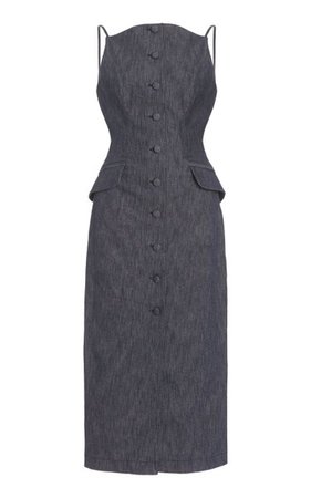 Stretch-Denim Button-Front Midi Dress By Carolina Herrera | Moda Operandi