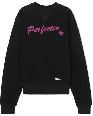 BLOUSE - Perfection Appliquéd Cotton-jersey Sweatshirt - Black