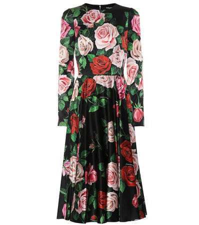 Платье миди из эластичного шелка с цветочным принтом | Dolce & Gabbana - mytheresa.com