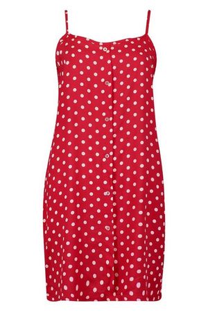 Polka Dot Button Through Cami Mini Dress | Boohoo red