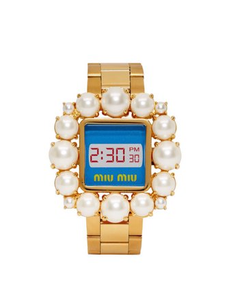 miumiu gold&Blue pearl bracelet watch