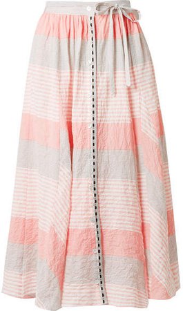 Dera Godet Striped Cotton-blend Gauze Midi Skirt - Pastel pink