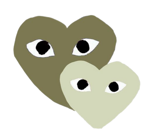 sage green heart with eyes