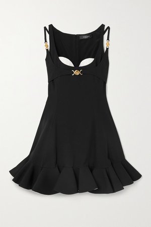 Ruffled Embellished Cady And Plisse Mini Dress - Black