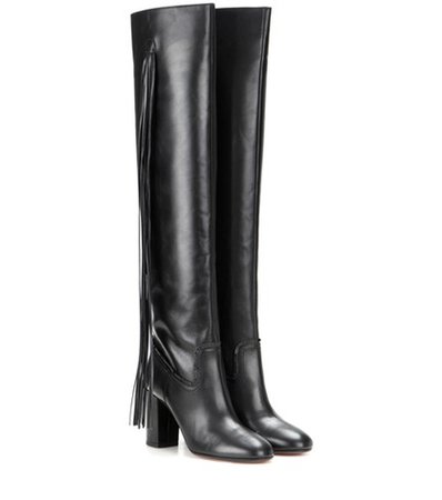 Fringed leather over-the-knee boots