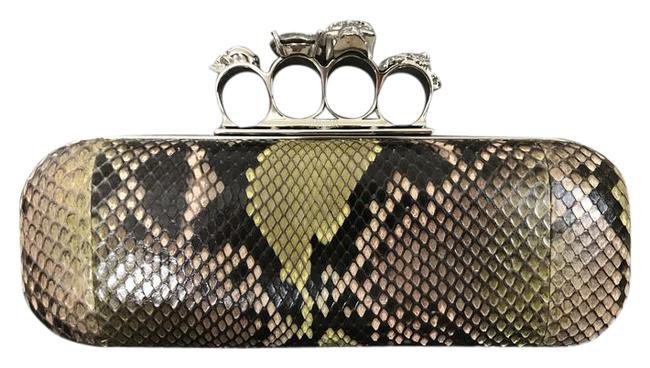 *clipped by @luci-her* Alexander McQueen Knuckle Duster Handbag Green Python Skin Leather Clutch - Tradesy