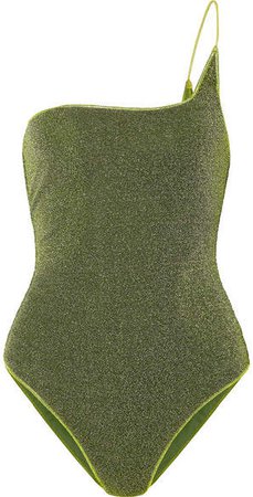 Oséree - Lumière One-shoulder Stretch-lurex Swimsuit - Green