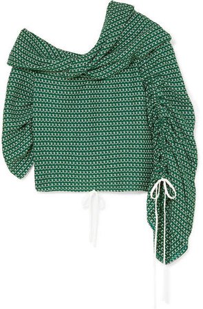 Sunshine One-shoulder Crocheted Cotton Top - Green