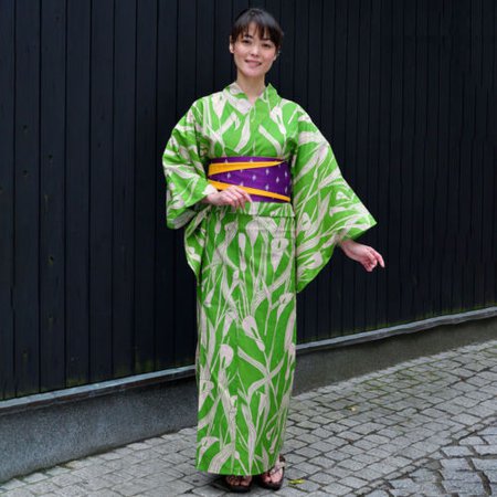 YUKATA Summer Kimono 2018 bright green our shop original cotton 100% [TL] size | eBay