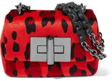 Natalia Mini Leopard-print Velvet Shoulder Bag - Red