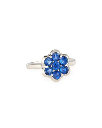 Bayco Platinum & Blue Sapphire Flower Ring
