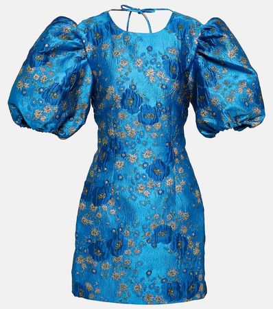 Ganni - Puff-sleeve jacquard mini dress | Mytheresa