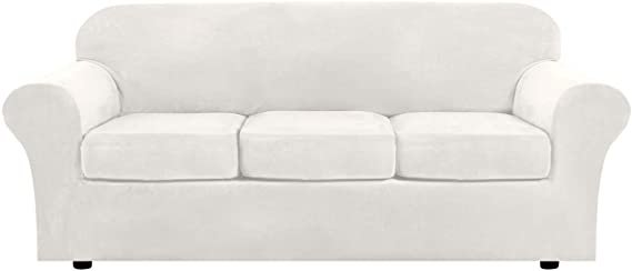 Amazon.com: H.VERSAILTEX Modern Velvet Plush 4 Piece High Stretch Sofa Slipcover Strap Sofa Cover Furniture Protector Form Fit Luxury Thick Velvet Sofa Cover for 3 Cushion Couch, Machine Washable(Sofa,Off White): Home & Kitchen