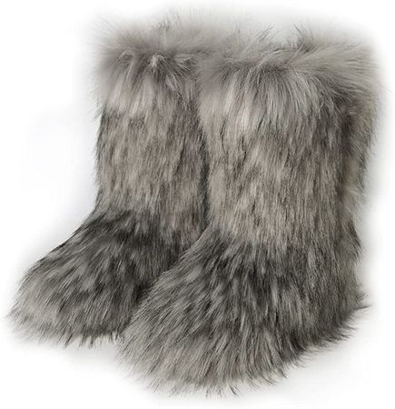 Amazon.com | ZOSCGJMY Faux Fur Boots for Women Fuzzy Fluffy Furry Round Toe Suede Winter Snow Boots Flat Shoes White 10 | Snow Boots