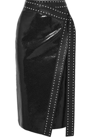 Alexander McQueen | Studded snake-effect leather wrap midi skirt | NET-A-PORTER.COM