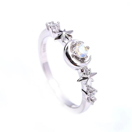 silver moon and star ring