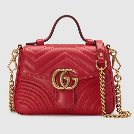 GG Marmont mini top handle bag in Hibiscus red matelassé chevron leather | Gucci Women's Crossbody Bags