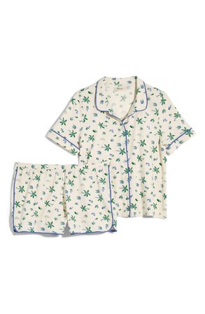 Madewell Palm Print Knit Bedtime Short Pajamas white
