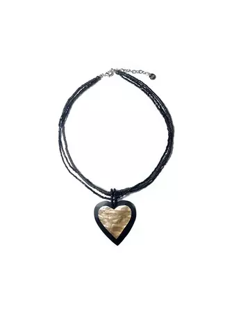 Big Black Heart Wood Necklace | W Concept