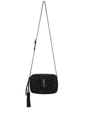 Saint Laurent Small Crystal Embellished Suede Monogramme Kate Chain Bag in Black & Multicolor | FWRD