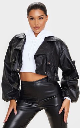 Black Faux Leather Crop Biker Jacket | PrettyLittleThing