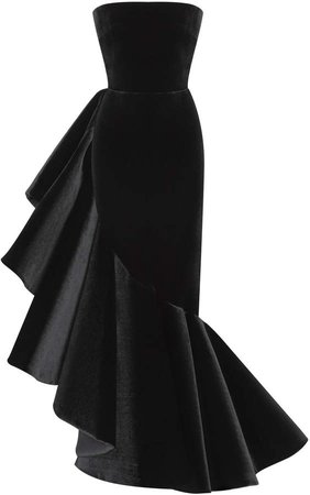 Rasario Ruffled Velvet Strapless Gown