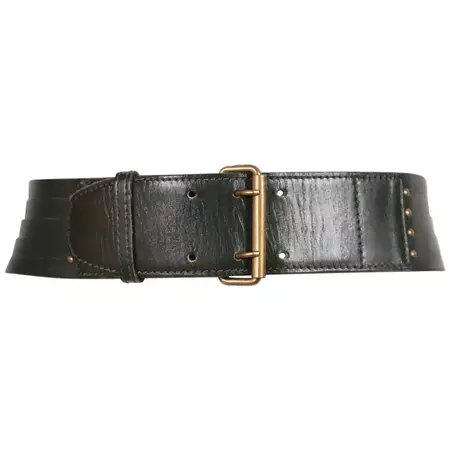 1990's AZZEDINE ALAIA darkest green leather belt with brass hardware For Sale at 1stDibs | alaia belt in calfskin, brass, siz...