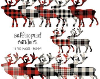 Buffalo plaid Christmas tree clip art set red black tartan | Etsy