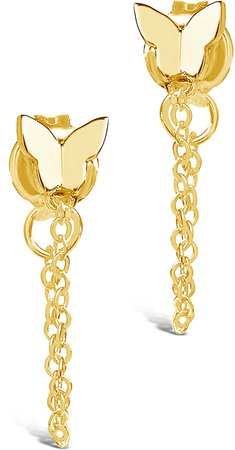 Drop Chain Butterfly Stud Earrings