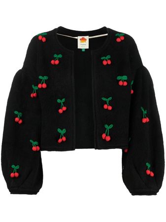 FARM Rio cherry-embroidered puff-sleeve Cardigan - Farfetch