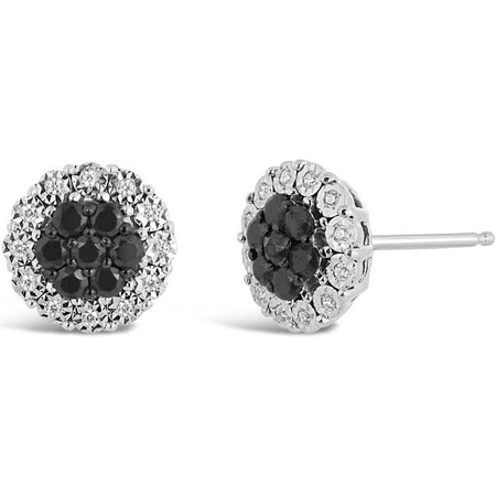 Sterling Silver Black & White 0.50CTW Diamond Cluster Earrings