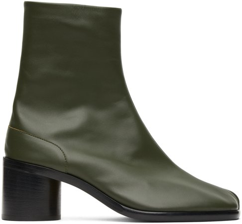 Maison Margiela: Green Mid Heel Tabi Boots | SSENSE