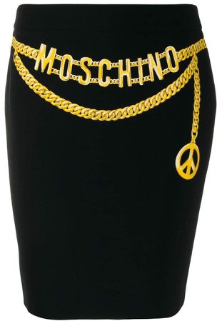 Pre-Owned chain logo belt printed skirt