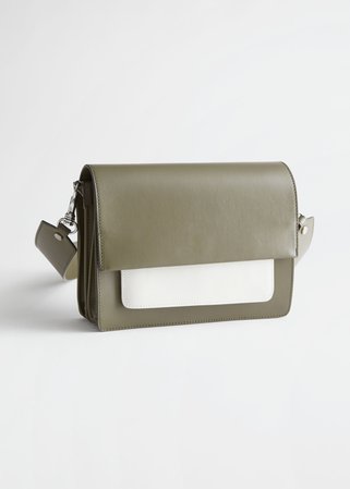 Short Leather Crossbody Bag - Khaki / White - Shoulderbags - & Other Stories