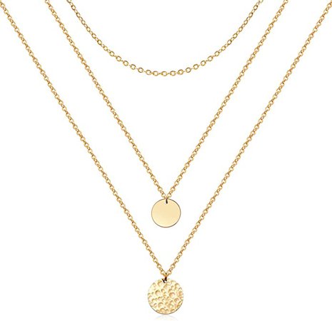 Amazon.com: Forevereally Dainty Layered Necklace Hammered Disc Pendant Necklace Coin Necklace Choker Necklace 14K Real Gold Plated Necklace Simple Necklace for Women: Clothing, Shoes & Jewelry