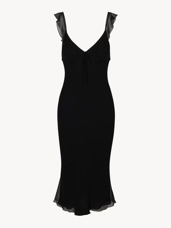 Gemma Black | Black silk frill midi dress | Réalisation